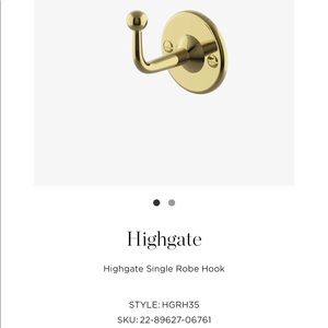 Pack of 2 Waterworks Highgate Single Robe Hook Unlacquered Brass Finish Style: